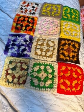 Handmade Crochet Granny Squares - Multicolor Yarn Set